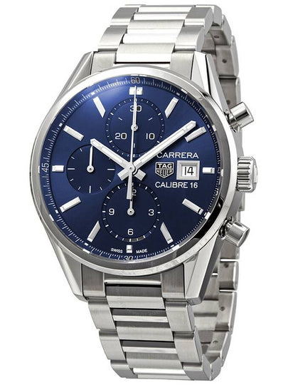 Carrera Automatic Chronograph Watch Silver Blue - TAG HEUER - BALAAN 2