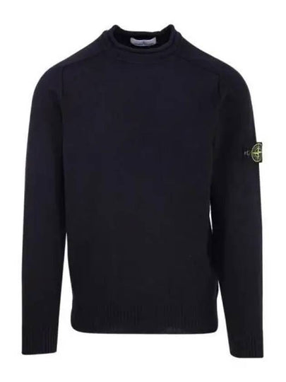 Men's Waffen Patch Crew Neck Raw Cotton Knit Top Navy - STONE ISLAND - BALAAN 2