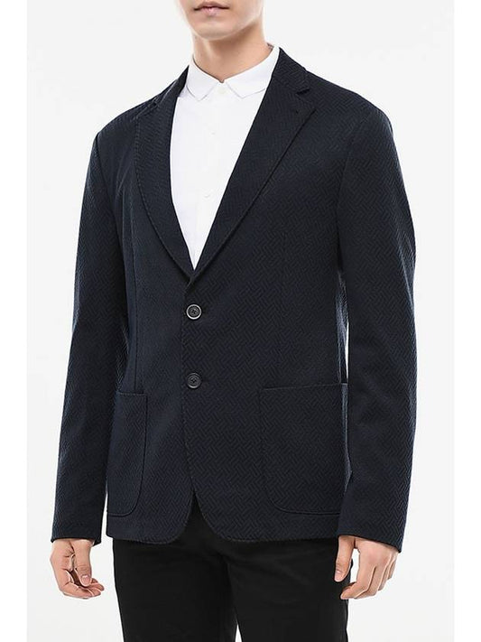 51G87S Emporio Chevron Jacquard Single Breasted Jacket Navy 51S01 0922 - EMPORIO ARMANI - BALAAN 1