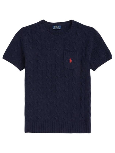 Cable Wool Cashmere Short Sleeve Knit Top Navy - POLO RALPH LAUREN - BALAAN 1