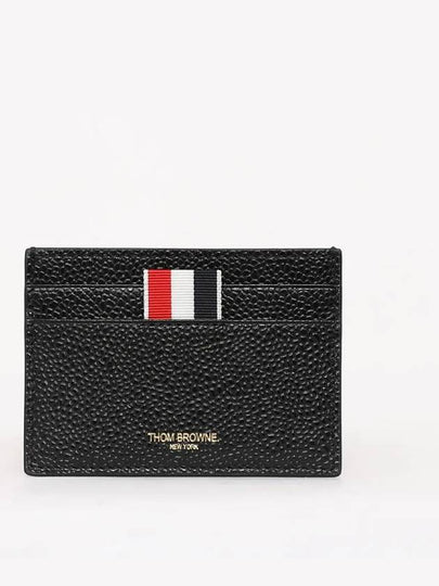 Pebble Grain Leather Stripe Single Card Wallet Black - THOM BROWNE - BALAAN 2