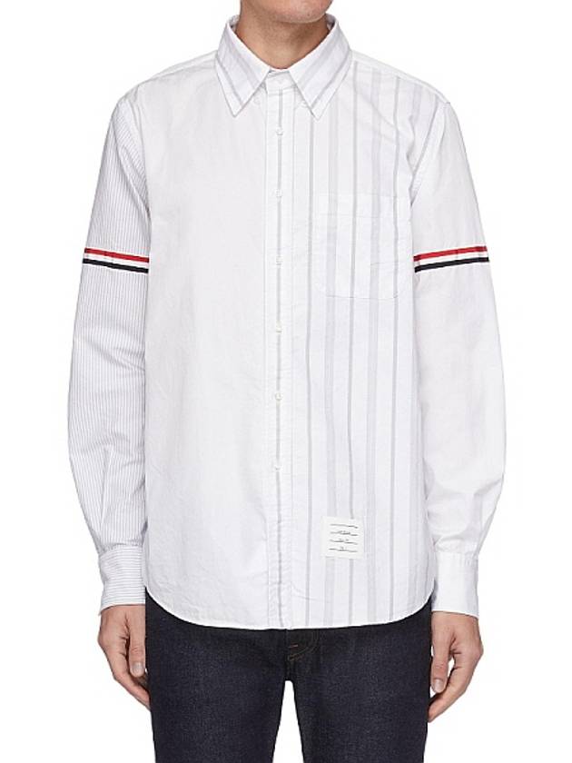 Men's Poplin Grosgrain Armband Stripe Long Sleeve Shirt White - THOM BROWNE - BALAAN 3