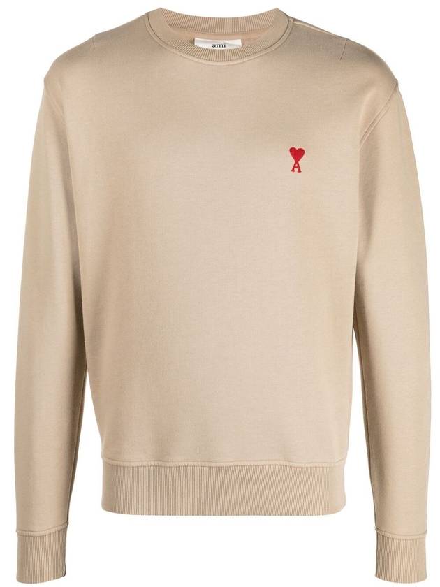 Heart Embroidered Logo Sweatshirt Beige - AMI - BALAAN 1