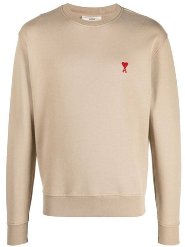 Heart Embroidered Logo Sweatshirt Beige - AMI - BALAAN 1