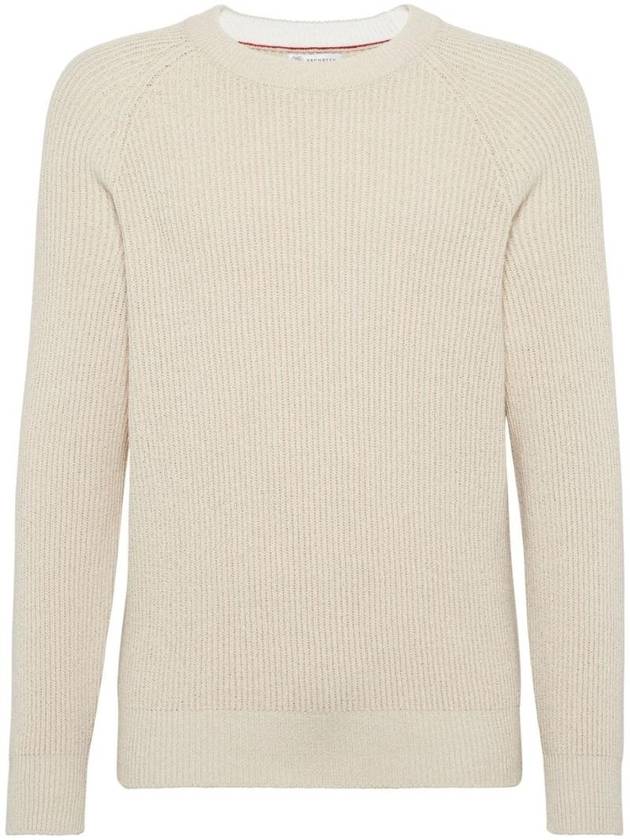 Crew Neck Ribbed Knit Top Beige - BRUNELLO CUCINELLI - BALAAN 1