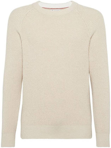 Crew Neck Ribbed Knit Top Beige - BRUNELLO CUCINELLI - BALAAN 1