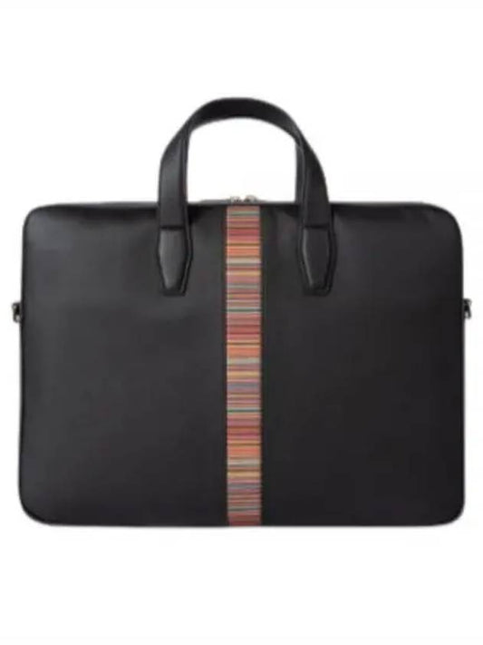 signature striped leather briefcase black - PAUL SMITH - BALAAN.