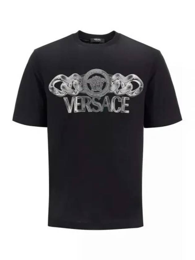 Logo Print Crewneck Short Sleeve T-Shirt Black - VERSACE - BALAAN 2