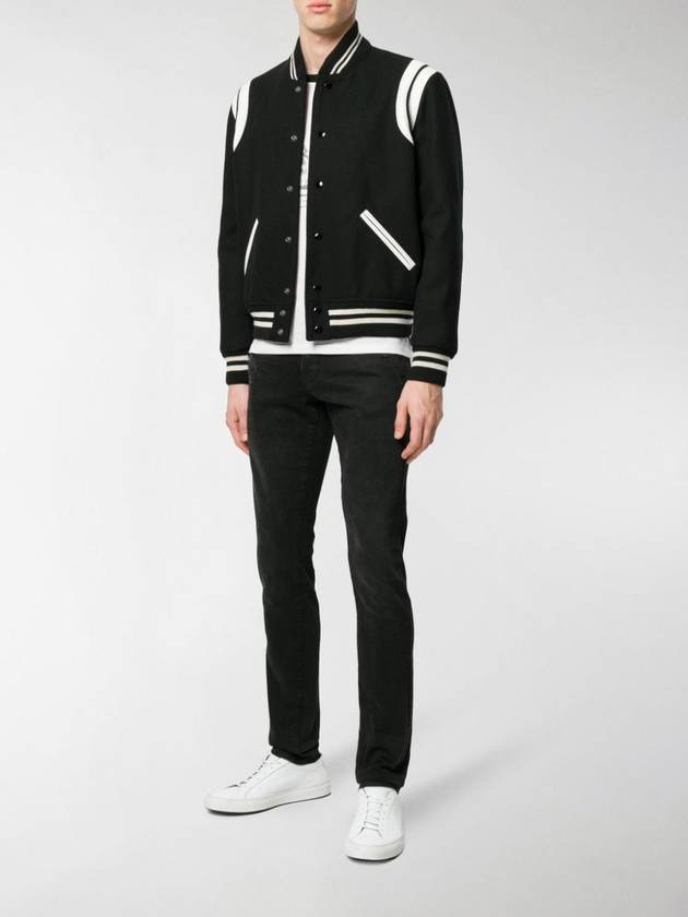 Teddy Bomber Jacket in Wool Black White - SAINT LAURENT - BALAAN 12