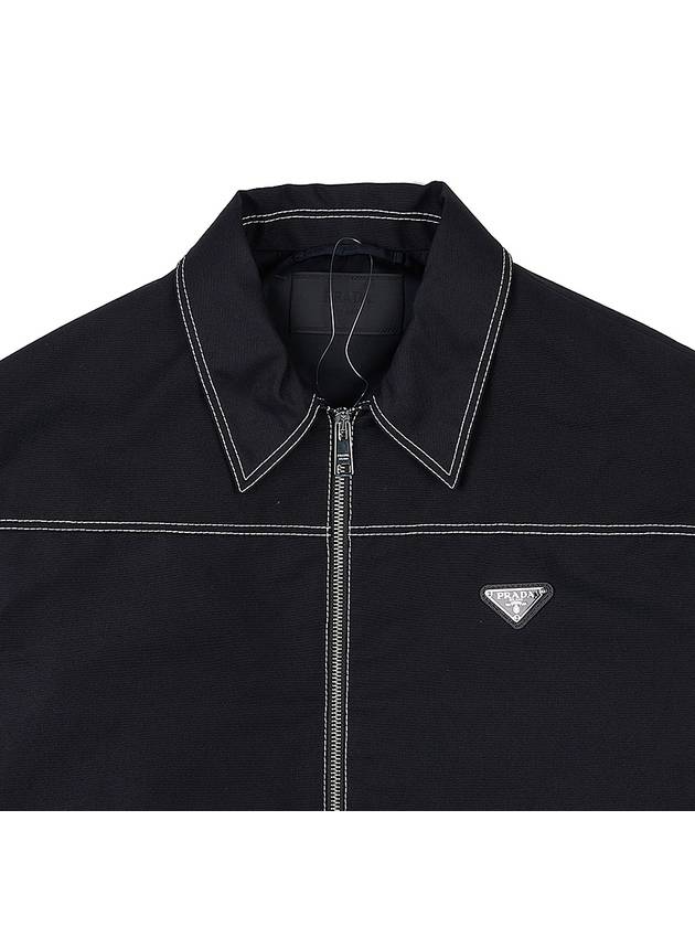 Triangle Logo Stitch Zip Up Jacket Black - PRADA - BALAAN 4