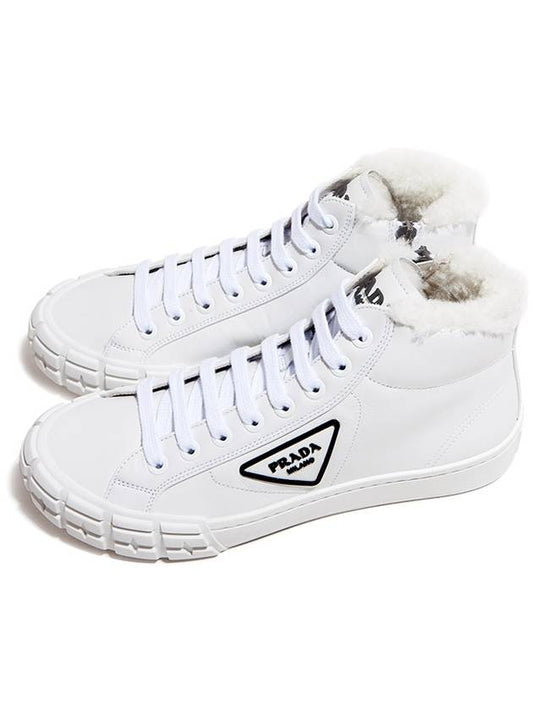 Cassetta Wheel Fleece High Top Sneakers White - PRADA - BALAAN.