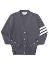 Milano Stitch 4 Bar Classic V Neck Fine Merino Wool Cardigan Medium Grey - THOM BROWNE - BALAAN 2