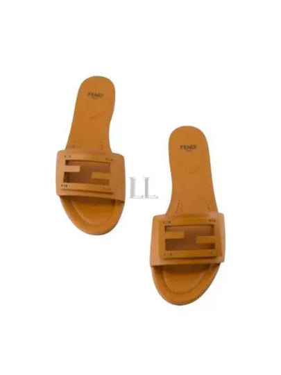 Baguette FF Logo Leather Slippers Brown - FENDI - BALAAN 2