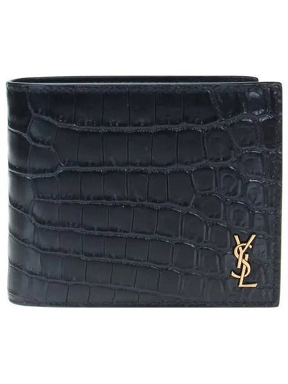 Crocodile Pattern Monogram Half Wallet Black Gold - SAINT LAURENT - BALAAN 2