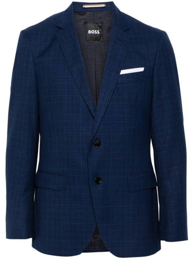 Men's Check Pattern Burgundy Wool Jacket Navy - HUGO BOSS - BALAAN 1