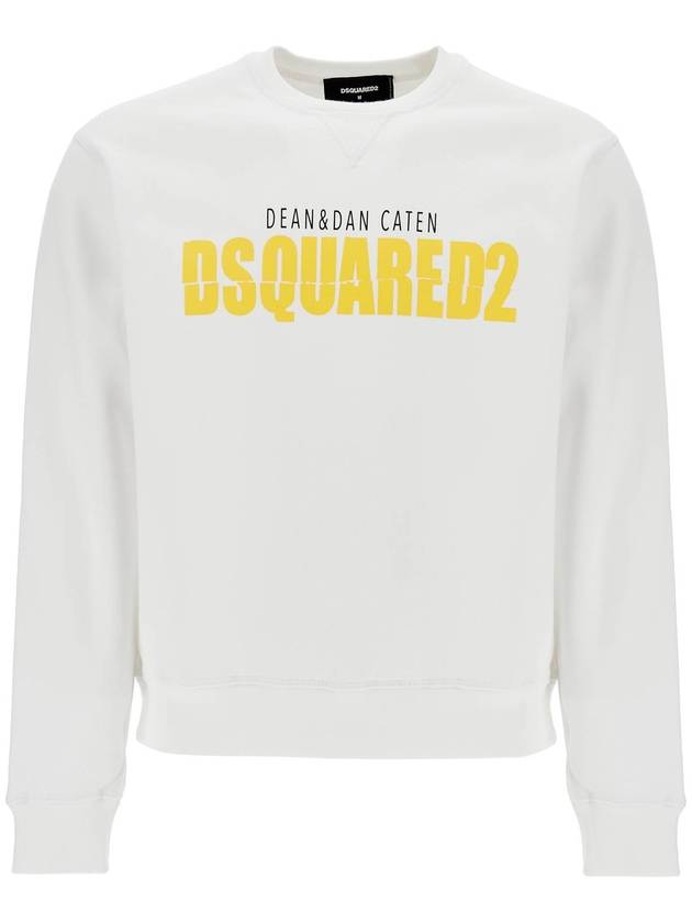 white cotton sweatshirt with distinctive yellow logo - DSQUARED2 - BALAAN 1