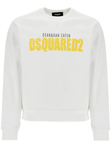 white cotton sweatshirt with distinctive yellow logo - DSQUARED2 - BALAAN 1