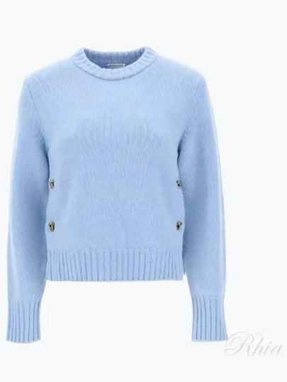 Metal Note Button Wool Knit Top Blue - BOTTEGA VENETA - BALAAN 2