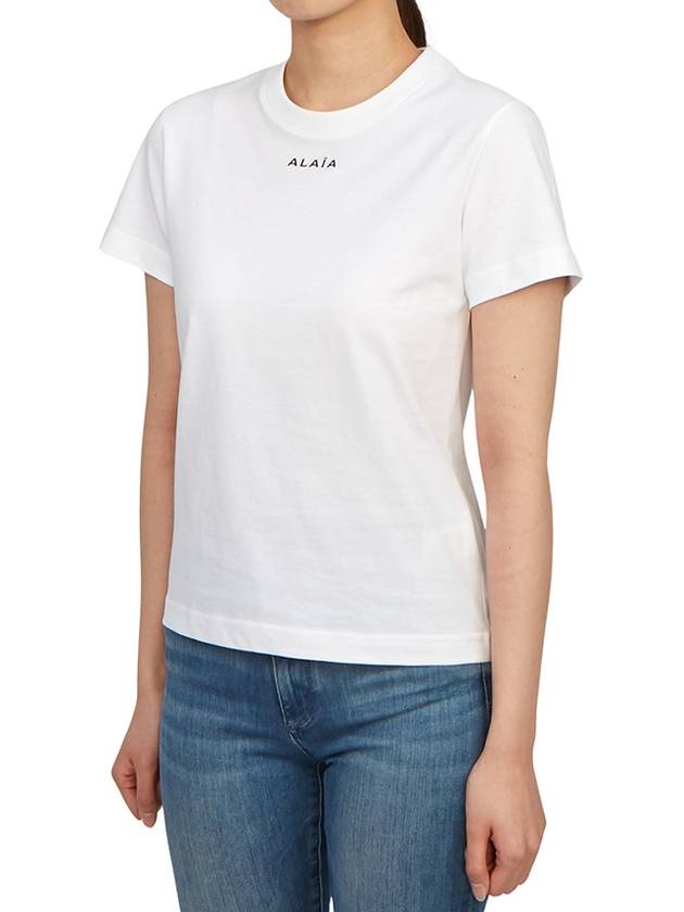 Embroidered Logo Cotton Short Sleeve T-Shirt White - ALAIA - BALAAN 5