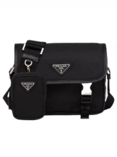 Triangle Logo Re-Nylon Saffiano Leather Cross Bag Black - PRADA - BALAAN 2