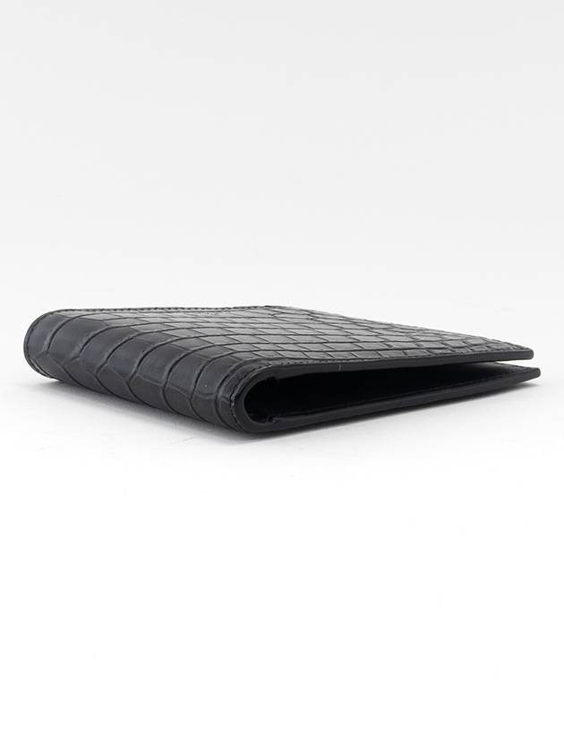 Crocodile Embossed Leather Half Wallet Black - SAINT LAURENT - BALAAN 3