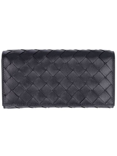 Intrecciato Large Flap Long Wallet Black - BOTTEGA VENETA - BALAAN 1