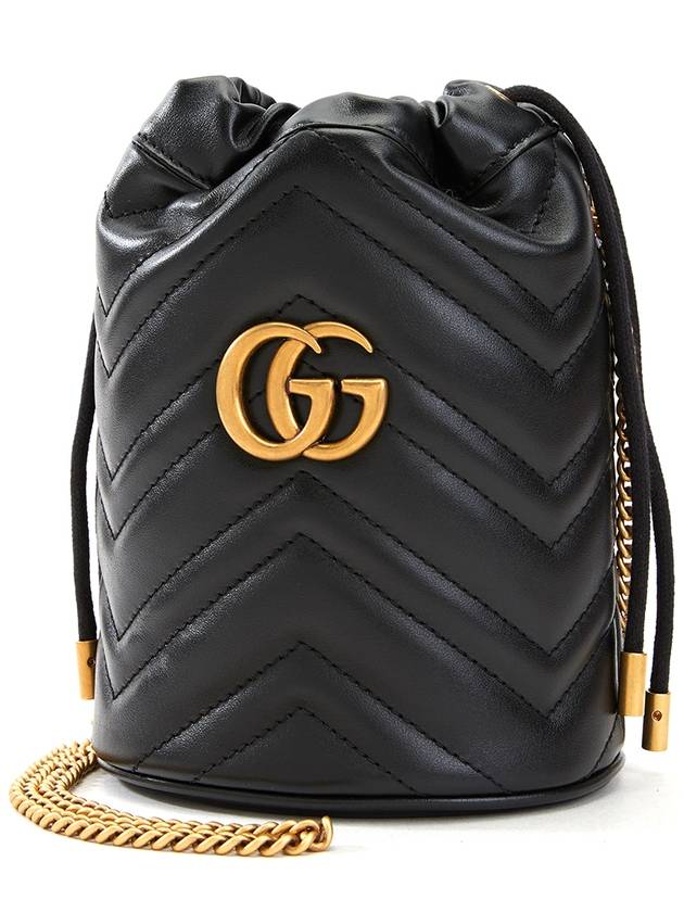 GG Marmont Gold Chain Mini Bucket Bag Black - GUCCI - BALAAN 3