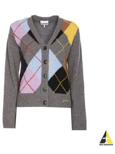 Argyle Pattern Cardigan Grey - GANNI - BALAAN 2