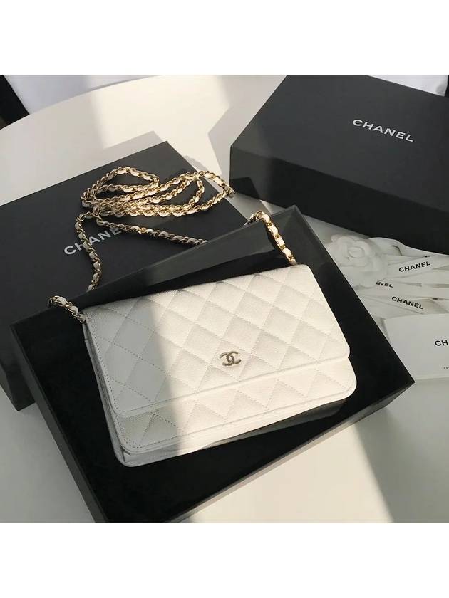 Classic Gold Harware Chain Grained Calfskin Cross Bag White - CHANEL - BALAAN 2