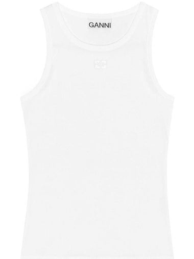 Ribbed Organic Cotton Sleeveless White - GANNI - BALAAN 1