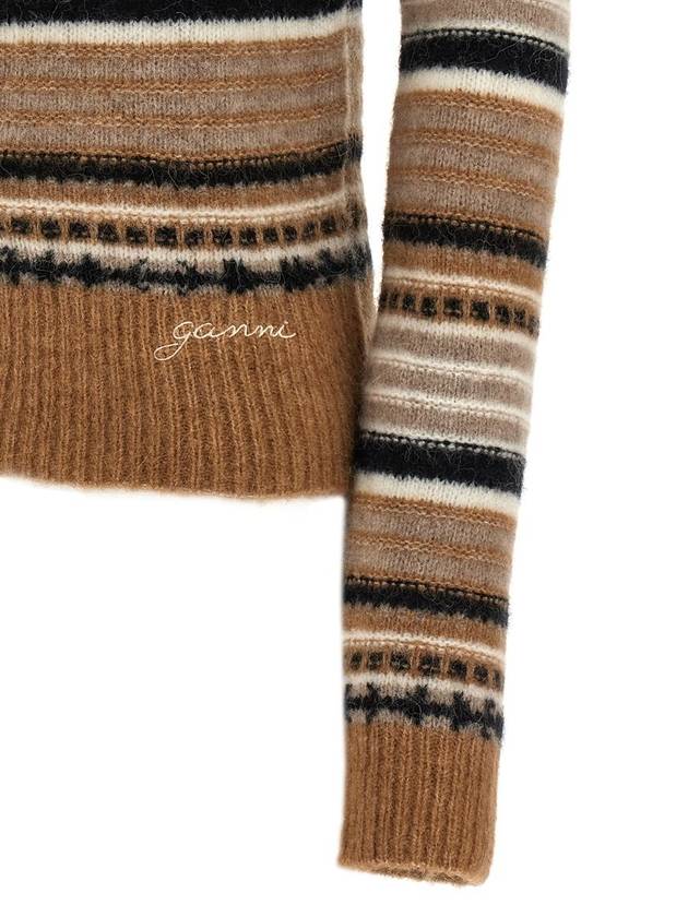 Striped Soft Wool Knit Cardigan Brown - GANNI - BALAAN 5