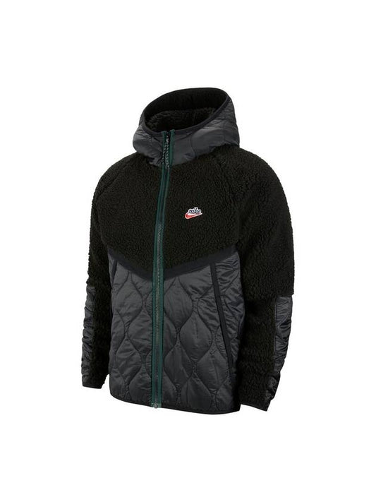 Sherpa Heritage Fleece Hooded Jacket Black - NIKE - BALAAN 1