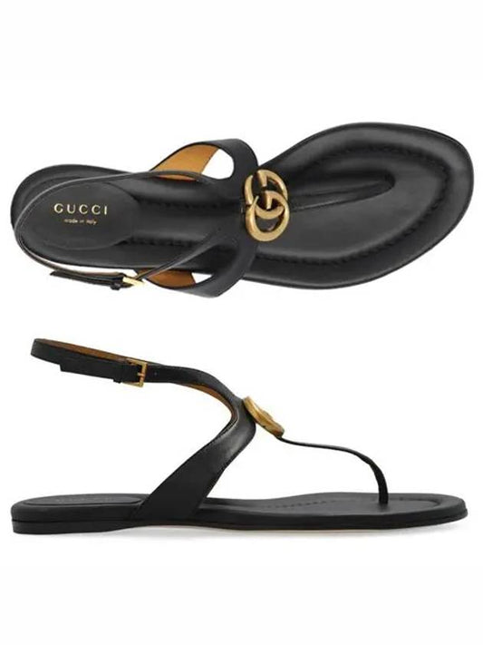 Double G Leather Flat Sandals Black - GUCCI - BALAAN 2