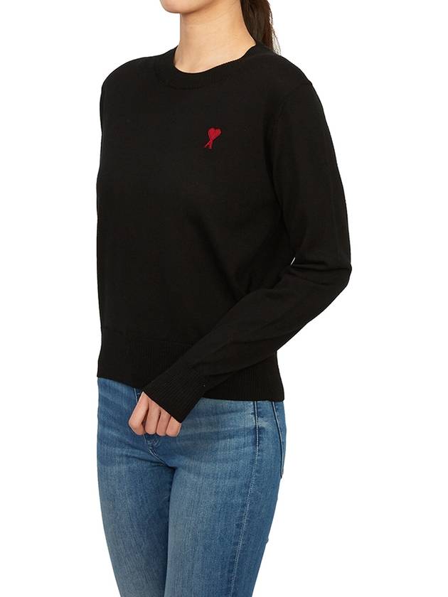 Heart Logo Crew Neck Merino Wool Knit Top Black - AMI - BALAAN 6