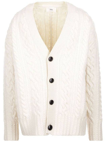 cable V-neck knit cardigan cream - AMI - BALAAN 1