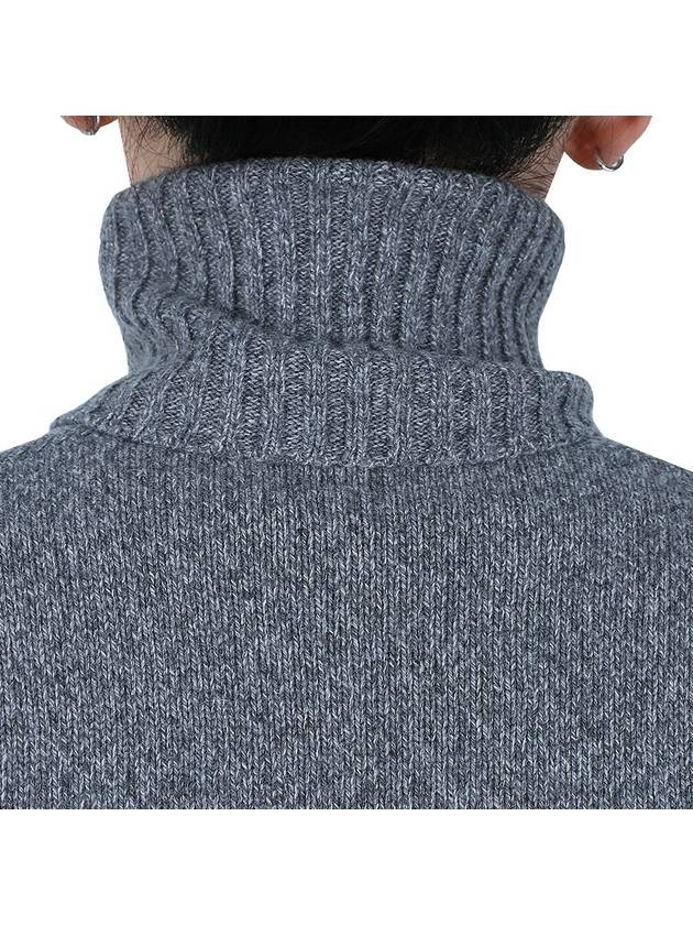 Embroidered Logo Cashmere Wool Turtleneck Grey - AMI - BALAAN 9