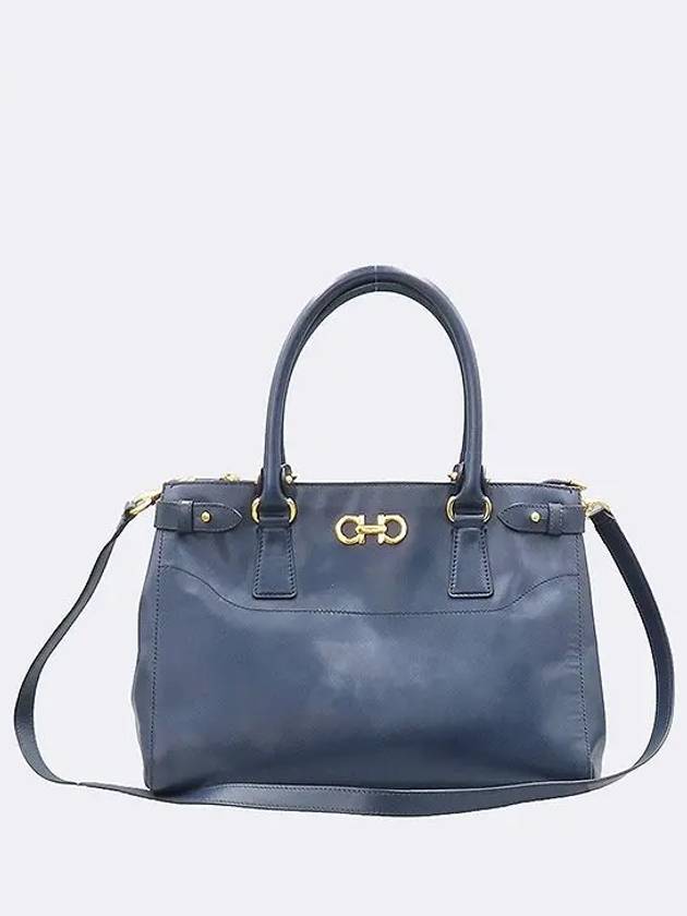 Ferragamo 21 D940 Navy Color Saffiano Leather Gold Logo Tote Bag Shoulder Strap 2WAY - SALVATORE FERRAGAMO - BALAAN 1