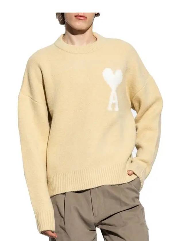 Intarsia Heart Logo Knit Top Vanilla - AMI - BALAAN 3