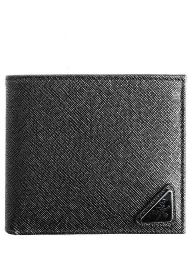 Triangle Logo Saffiano Half Wallet Black - PRADA - BALAAN 2