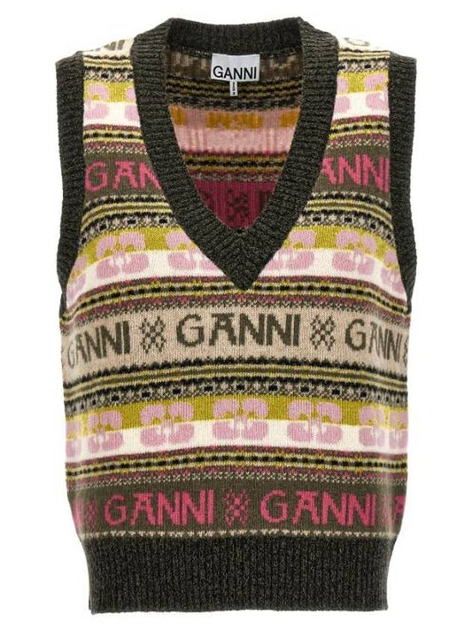 Graphic Logo Knit Vest - GANNI - BALAAN 1