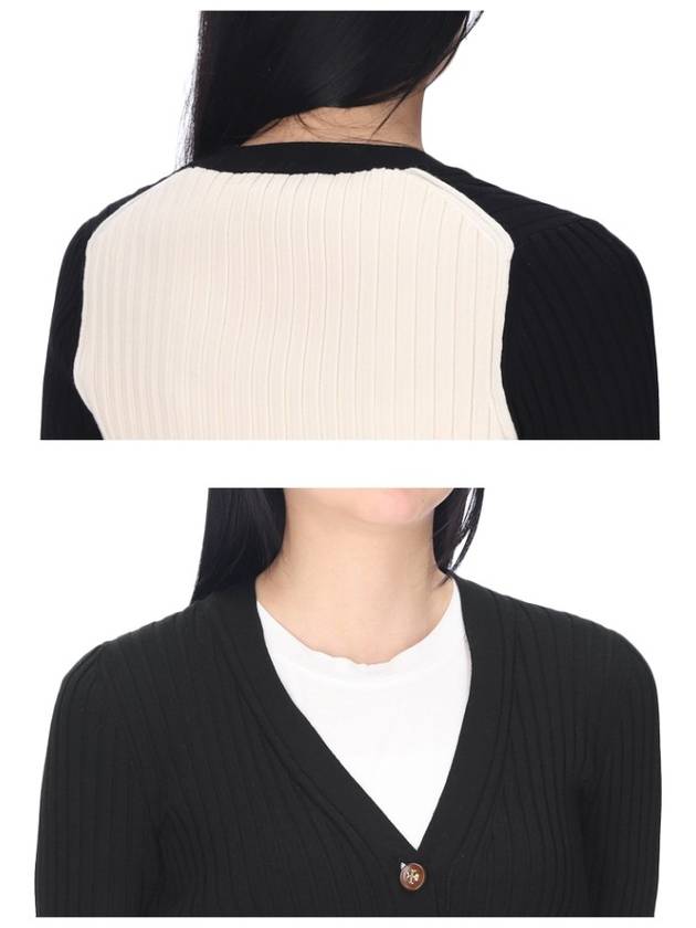 Color Block Ribbed Cardigan Black - TORY BURCH - BALAAN.