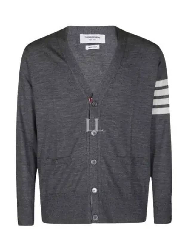 Men's Sustainable Classic Diagonal Wool Cardigan Medium Grey - THOM BROWNE - BALAAN 2