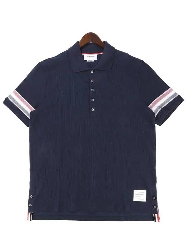 Men's RWB Stripe Cotton Polo Shirt Navy - THOM BROWNE - BALAAN 2