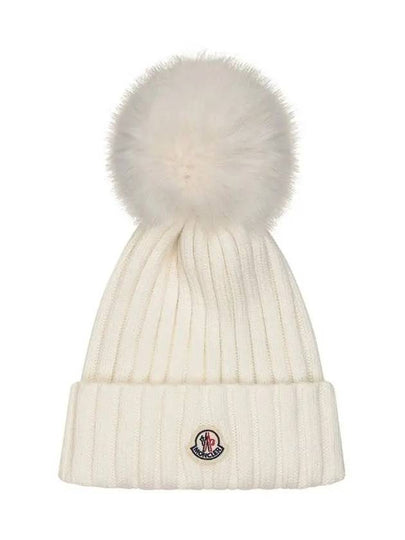 Logo Patch Pom Beanie Ivory 3B000 27 M1131 034 - MONCLER - BALAAN 2