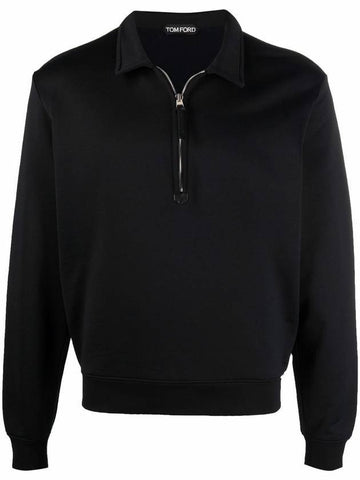 Men's Half Zipper Polo Sweatshirt Black - TOM FORD - BALAAN 1