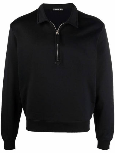 Men's Half Zipper Polo Sweatshirt Black - TOM FORD - BALAAN 1