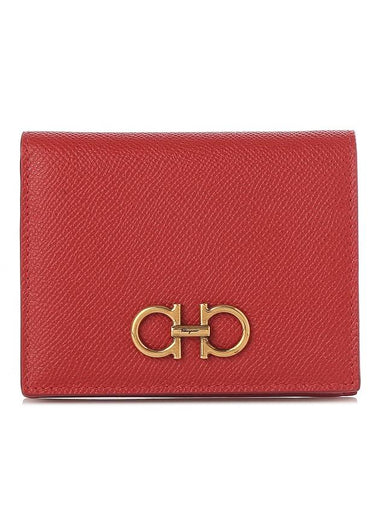 Gancini Compact Half Wallet Red - SALVATORE FERRAGAMO - BALAAN 1