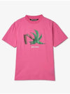 Broken Palm Print Cotton Short Sleeve T-Shirt Pink - PALM ANGELS - BALAAN 2