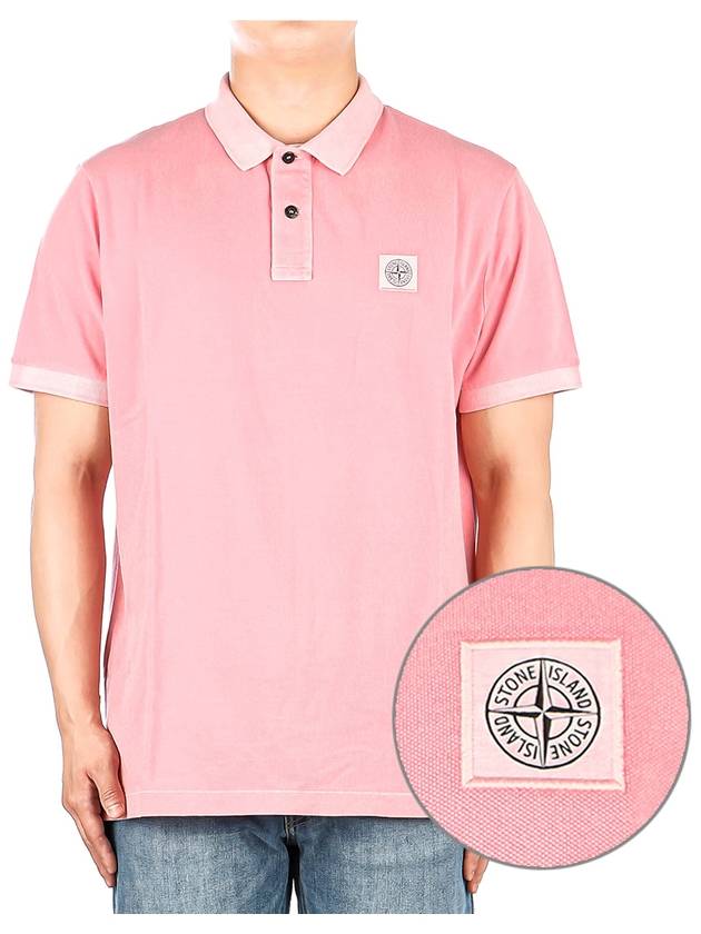 Men's Logo Patch Short Sleeve Polo Shirt Pink - STONE ISLAND - BALAAN 2