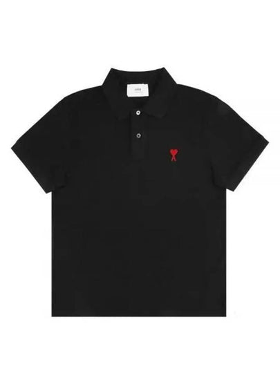 Heart Logo Polo Shirt Black - AMI - BALAAN 2